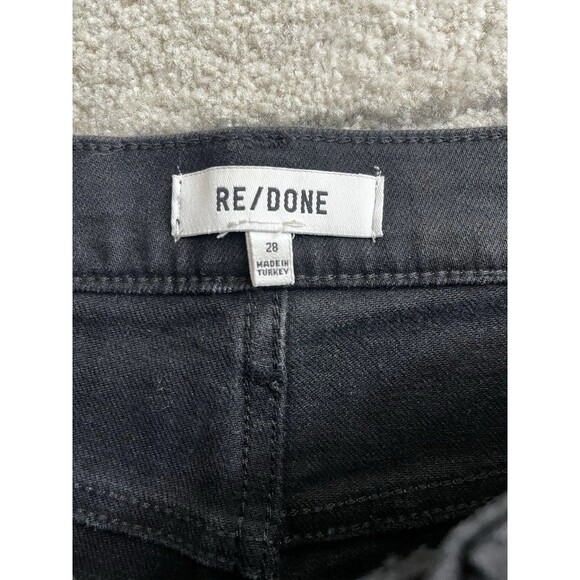 RE/DONE High Rise Black Stretch 70s Stove Pipe Jeans Button Fly Raw Hem Size 28 - Picture 6 of 15